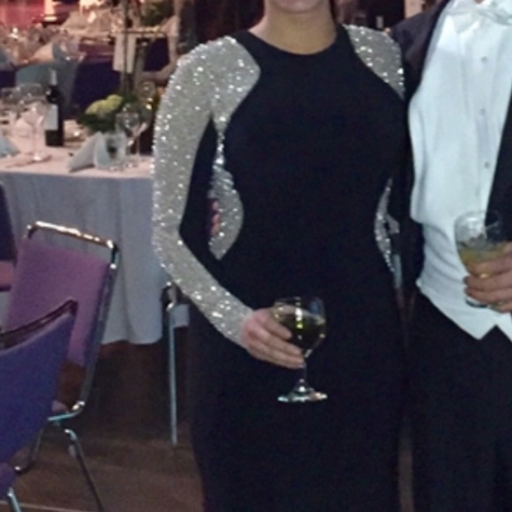 Scale Black Beaded Sleeve Gown / Dress